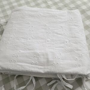 Vintage White Cotton Eyelet Queen Duvet Cover Set With Shams